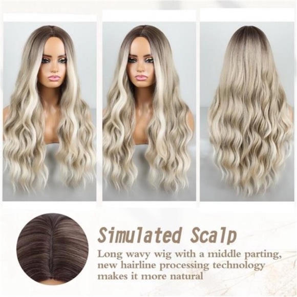 Ombre Blonde Wig Long Wavy Wig For Women Middle Part Wavy Wigs Synthetic - Picture 4 of 8